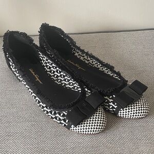 Salvatore Ferragamo Black and White Checkered Flats